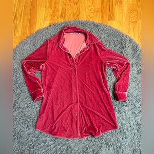 Soft Surroundings Velvet Boyfriend Button Front Shirt Size S Pink Red